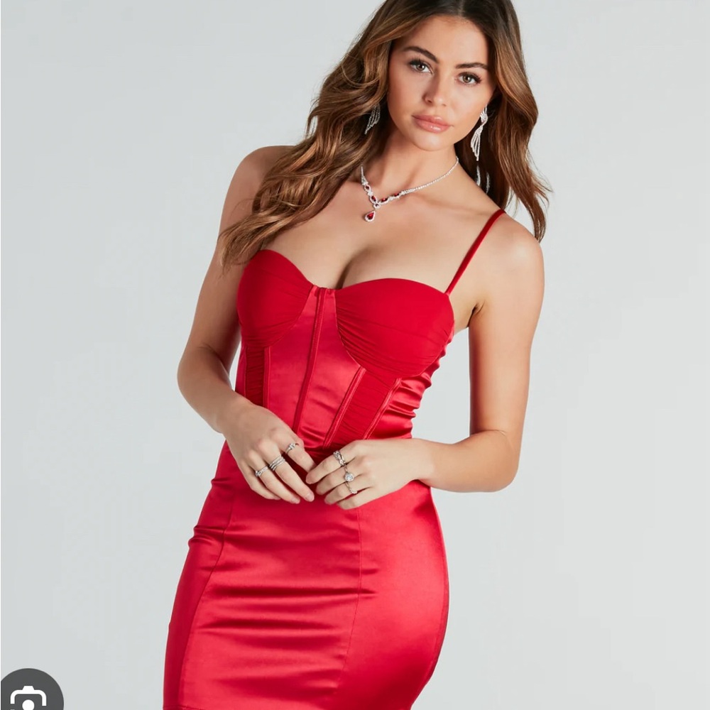 windsor red corset mini dress